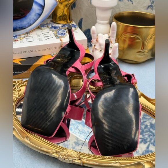 🆕 VERSACE JEANS COUTURE 🧿 NWOB Pink Buckle-Fastening Heeled Sandals Sz 37 US 7 - Picture 9 of 13